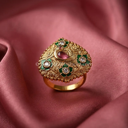 Gulnaar Meenakari Polki Ring