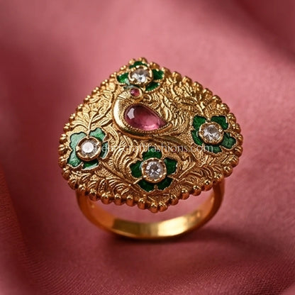 Gulnaar Meenakari Polki Ring