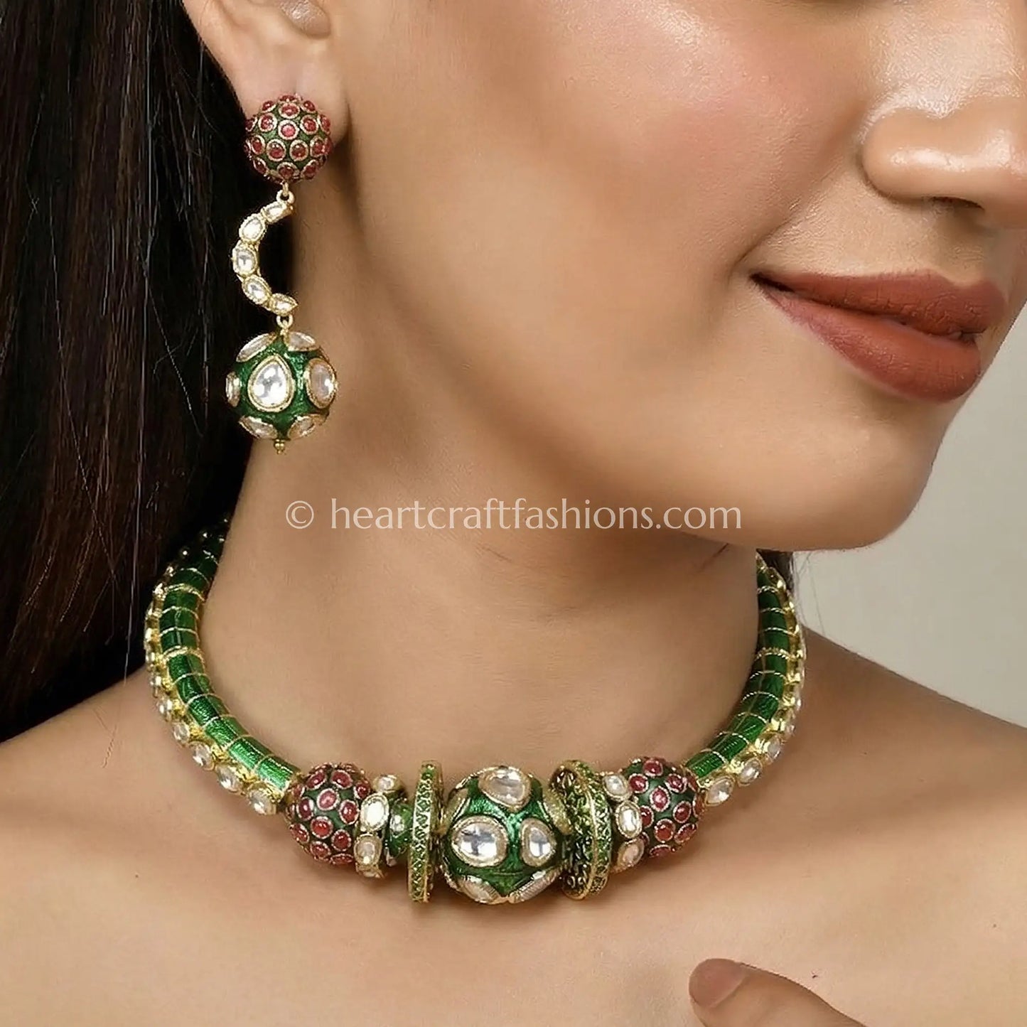 Gulnaar Moissanite Meenakari Hasli Set