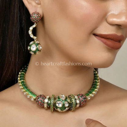 Gulnaar Moissanite Meenakari Hasli Set