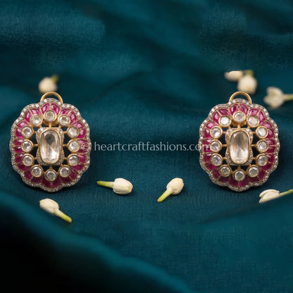 Gulnaar Ruby Moissanite Polki Studs