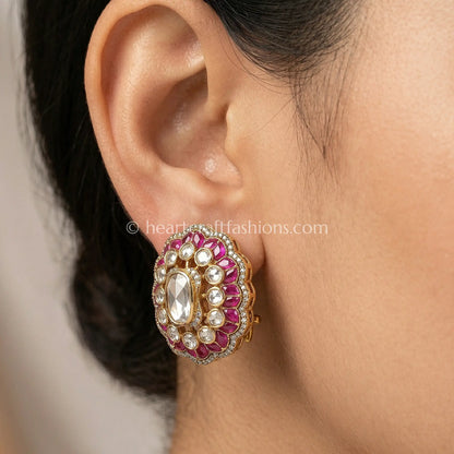 Gulnaar Ruby Moissanite Polki Studs