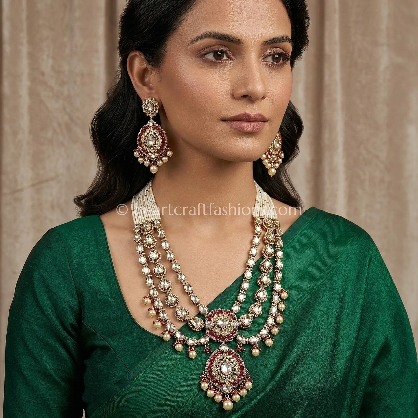 Gulrang Sunehri Kundan Ruby Double Layer Set
