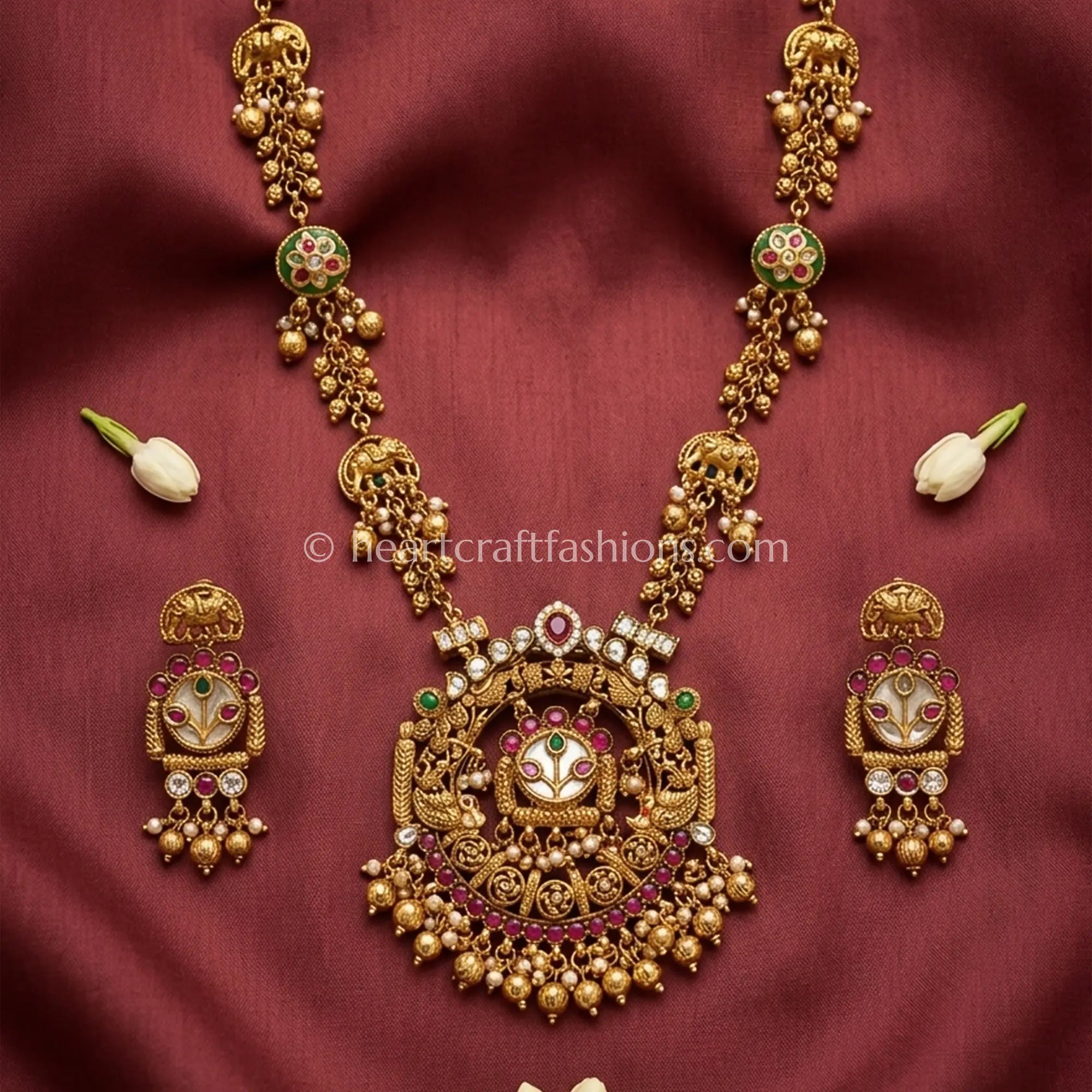Heritage Elephant Motif Pachi Kundan Long Necklace