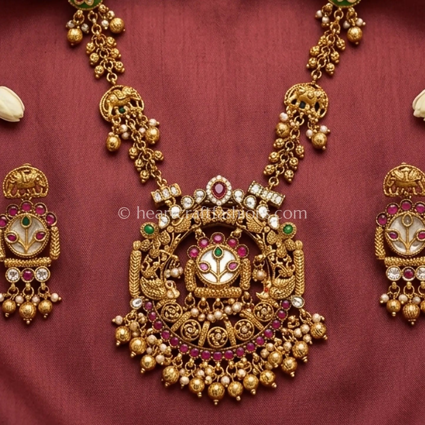 Heritage Elephant Motif Pachi Kundan Long Necklace