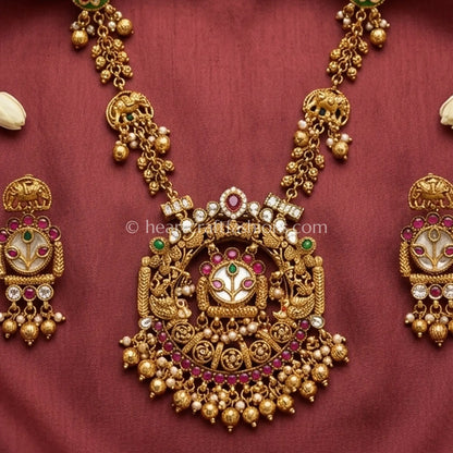 Heritage Elephant Motif Pachi Kundan Long Necklace