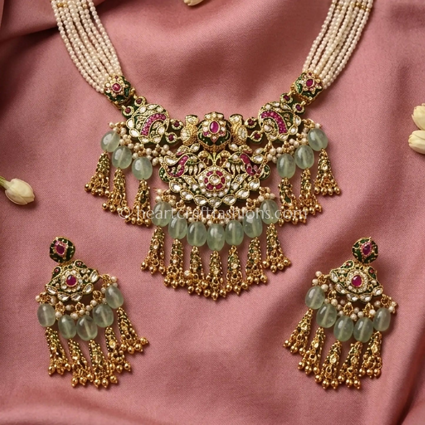 Heritage Pachi Kundan Pearl Green Drop Choker