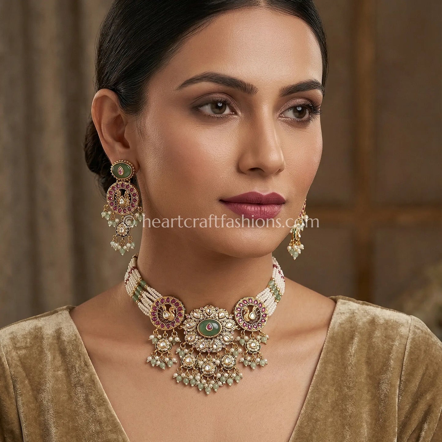 Heritage Pachi Kundan Pearl Meenakari Statement Choker