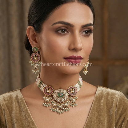 Heritage Pachi Kundan Pearl Meenakari Statement Choker