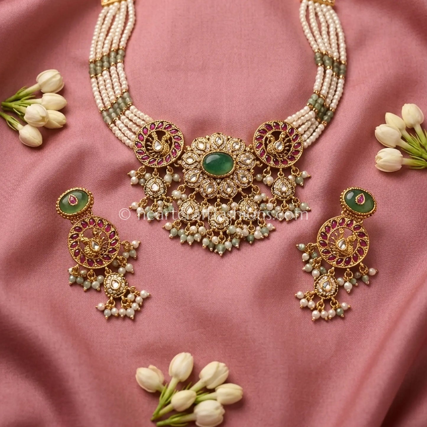 Heritage Pachi Kundan Pearl Meenakari Statement Choker