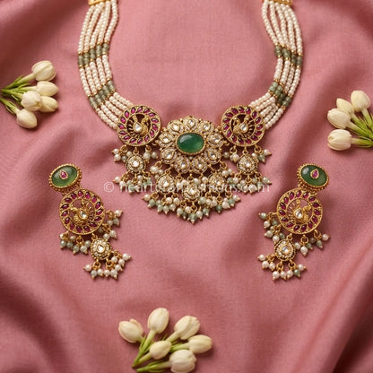 Heritage Pachi Kundan Pearl Meenakari Statement Choker
