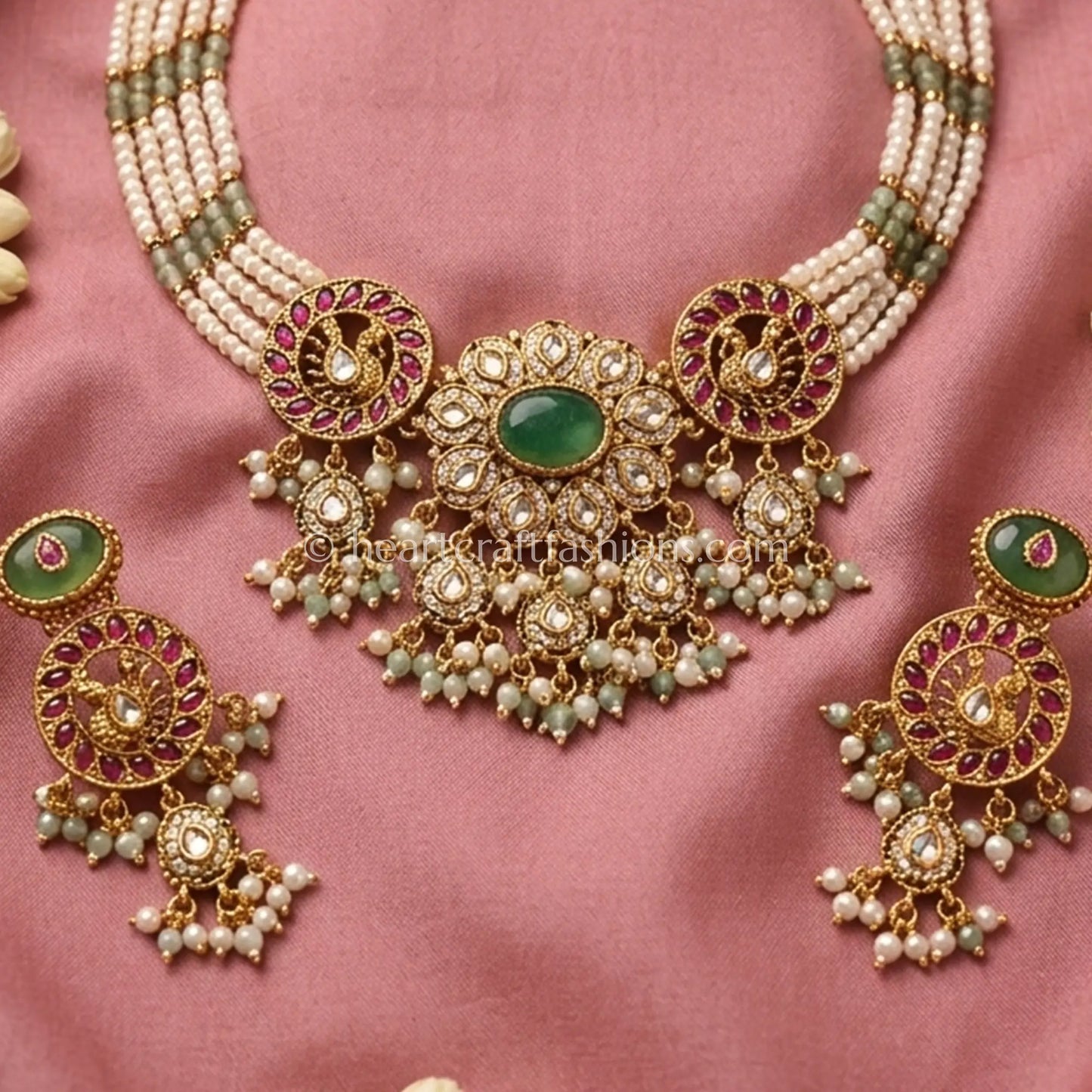 Heritage Pachi Kundan Pearl Meenakari Statement Choker