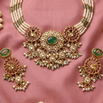 Heritage Pachi Kundan Pearl Meenakari Statement Choker