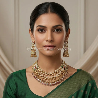 Heritage Rajwadi Layered Shell Pearl Kundan Haar