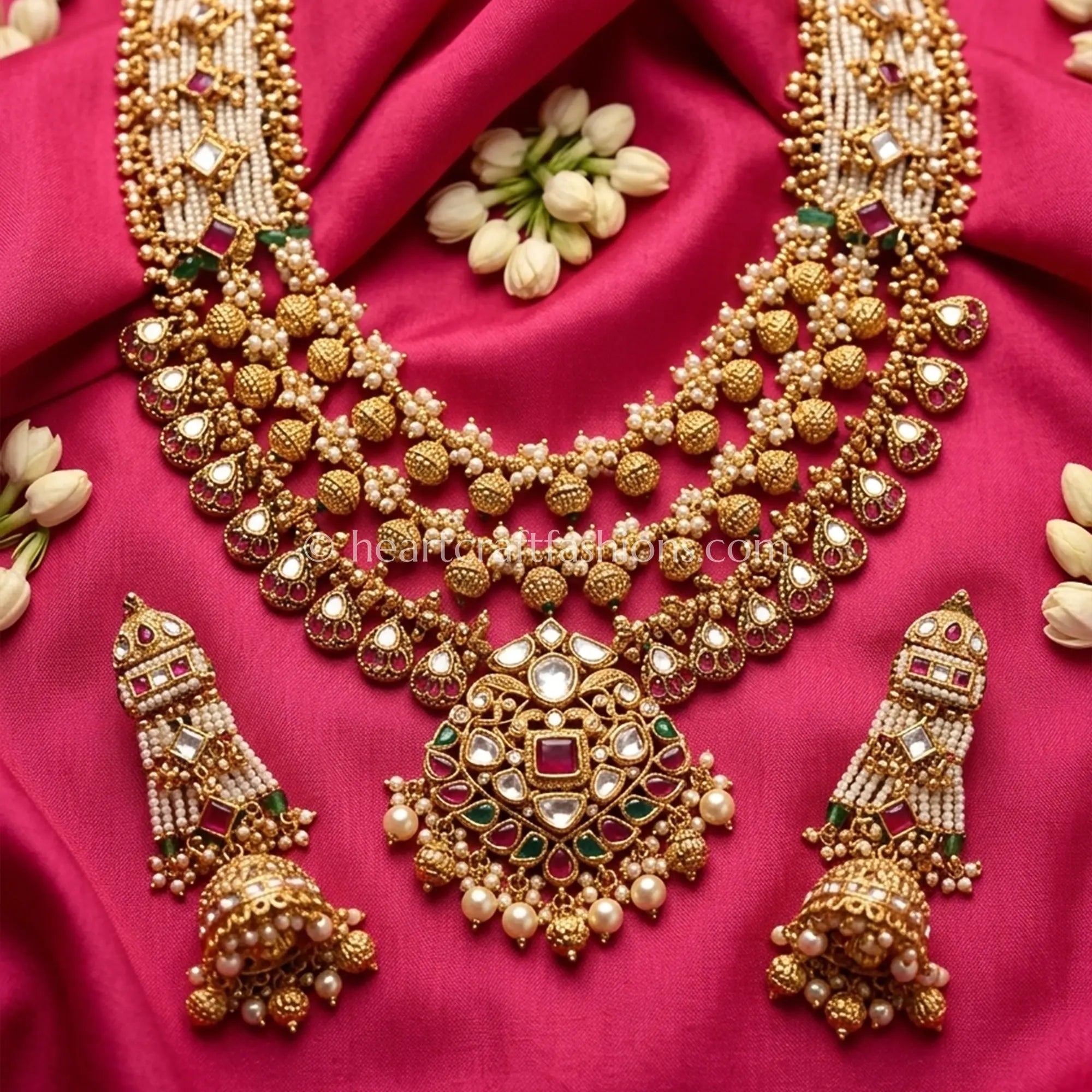 Heritage Rajwadi Layered Shell Pearl Kundan Haar