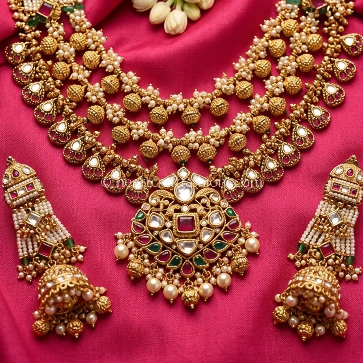 Heritage Rajwadi Layered Shell Pearl Kundan Haar