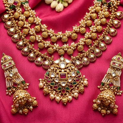 Heritage Rajwadi Layered Shell Pearl Kundan Haar