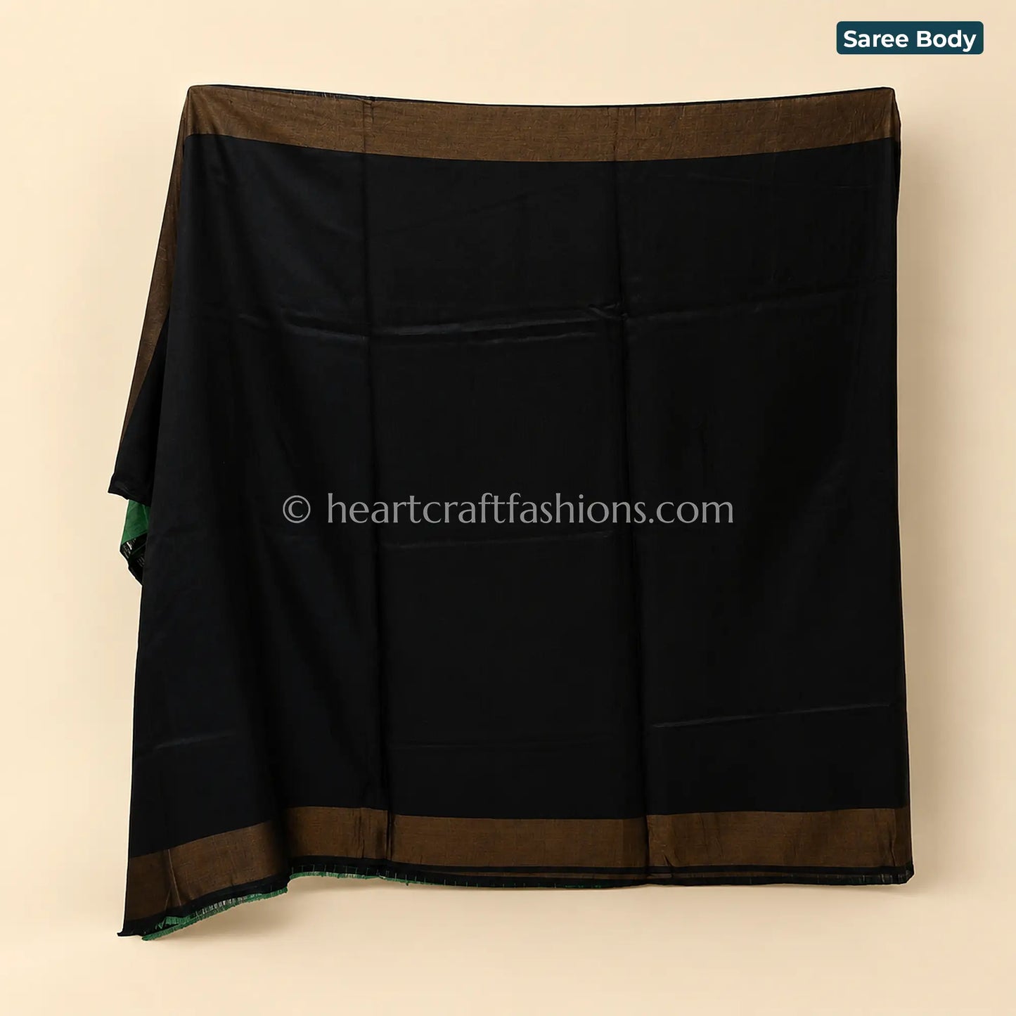 Half Tusser Half Silk Black Green Saree