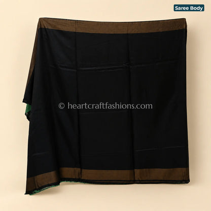 Half Tusser Half Silk Black Green Saree