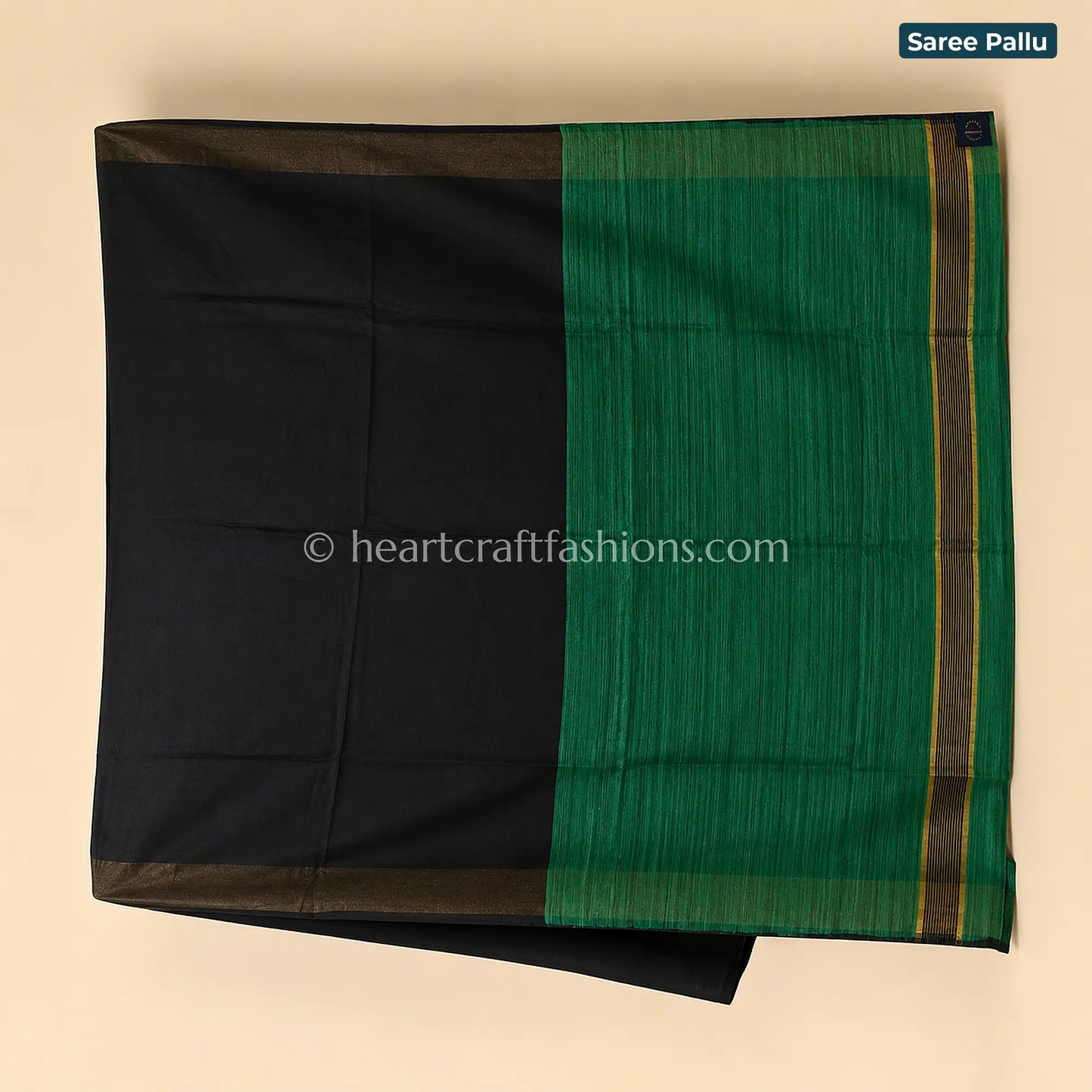 Half Tusser Half Silk Black Green Saree