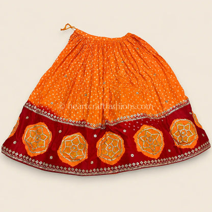 Handcrafted Mustard Orange & Red Bandhej Lehenga Set with Gharchola Dupatta
