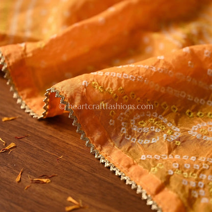 Handloom Peach Orange Chiffon Bandhej Dupatta