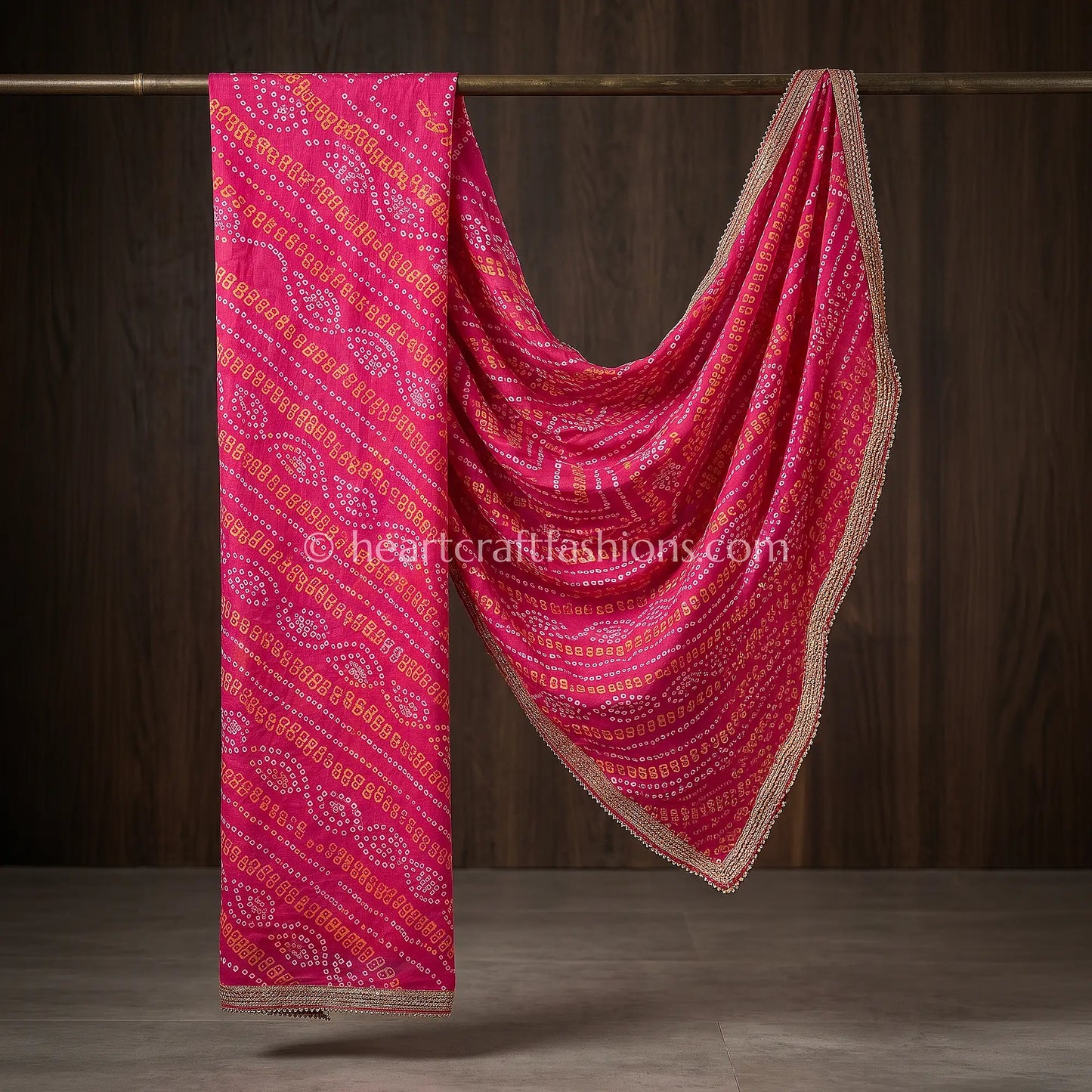 Handloom Rani Pink Chiffon Bandhej Dupatta