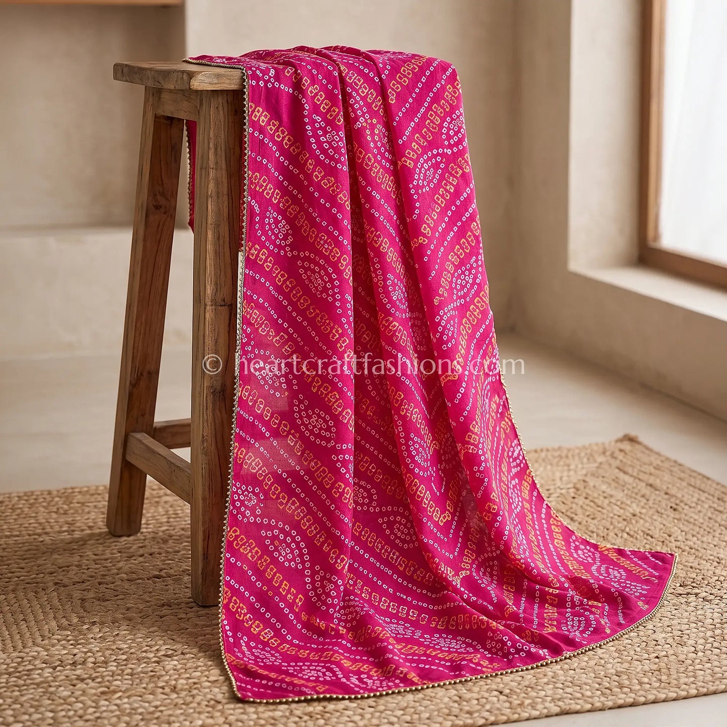 Handloom Rani Pink Chiffon Bandhej Dupatta