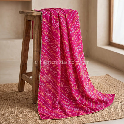 Handloom Rani Pink Chiffon Bandhej Dupatta