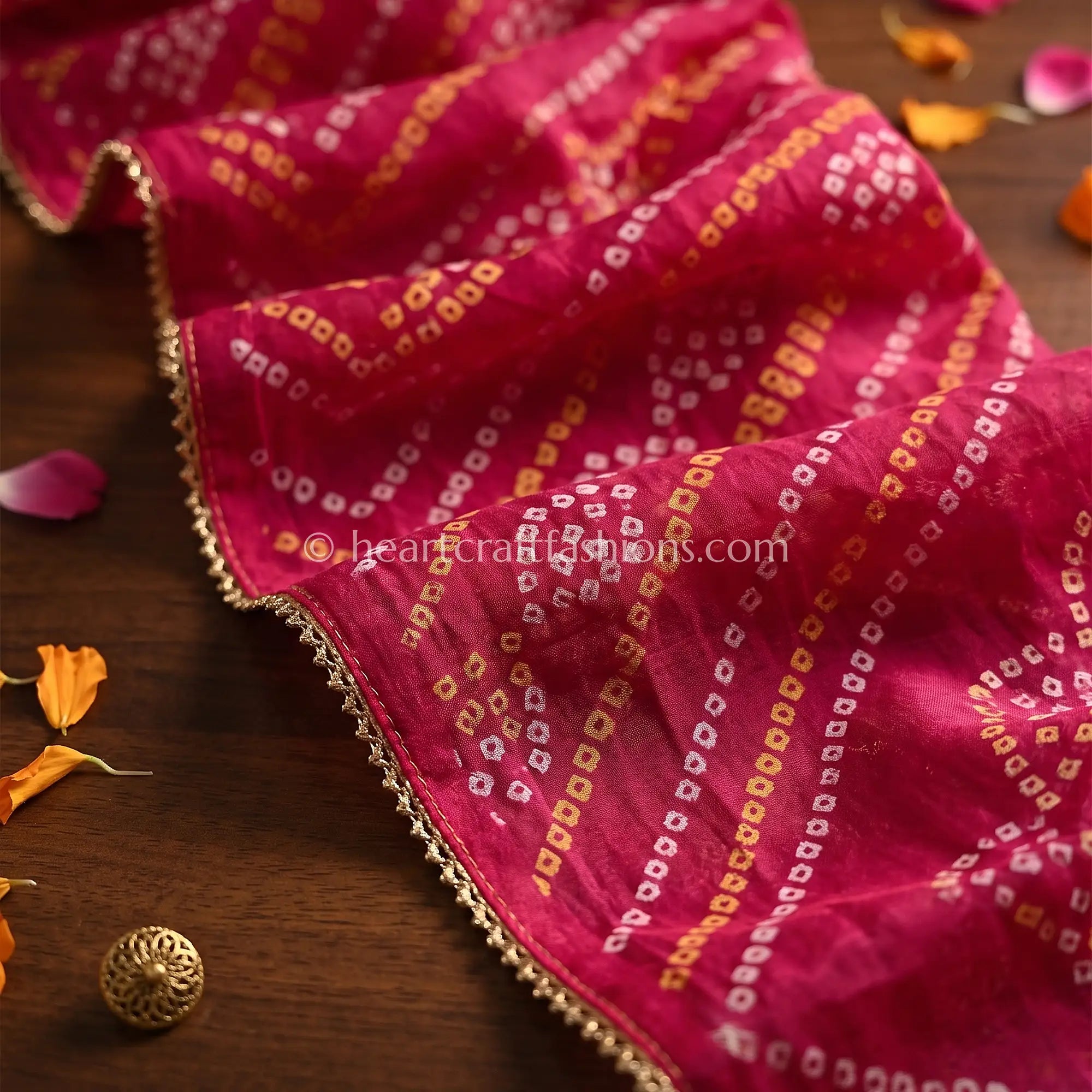 Handloom Rani Pink Chiffon Bandhej Dupatta