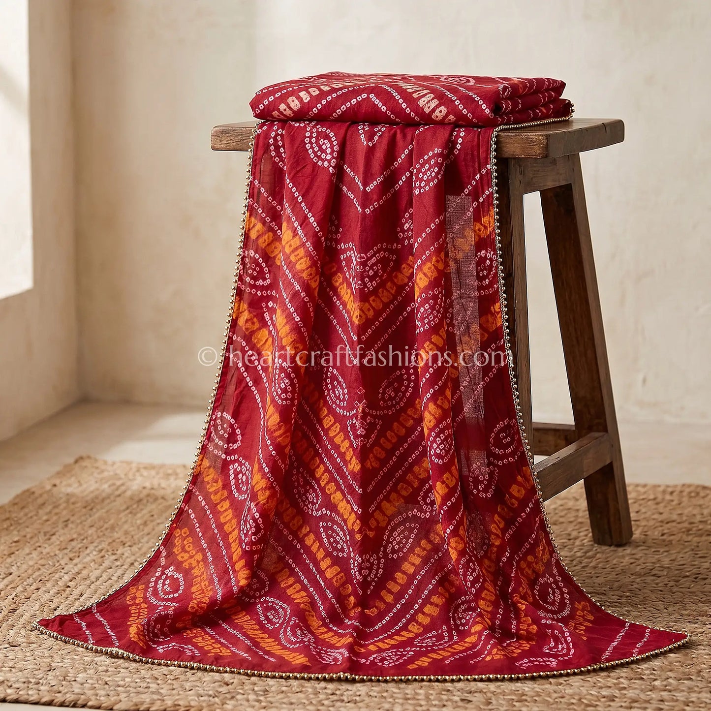 Handloom Rani Red Chiffon Bandhej Dupatta