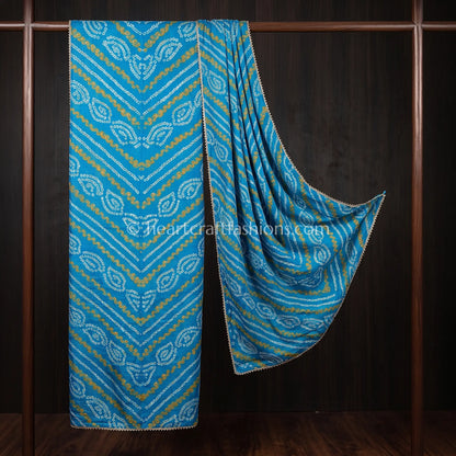 Handloom Sky Blue Chiffon Bandhej Dupatta