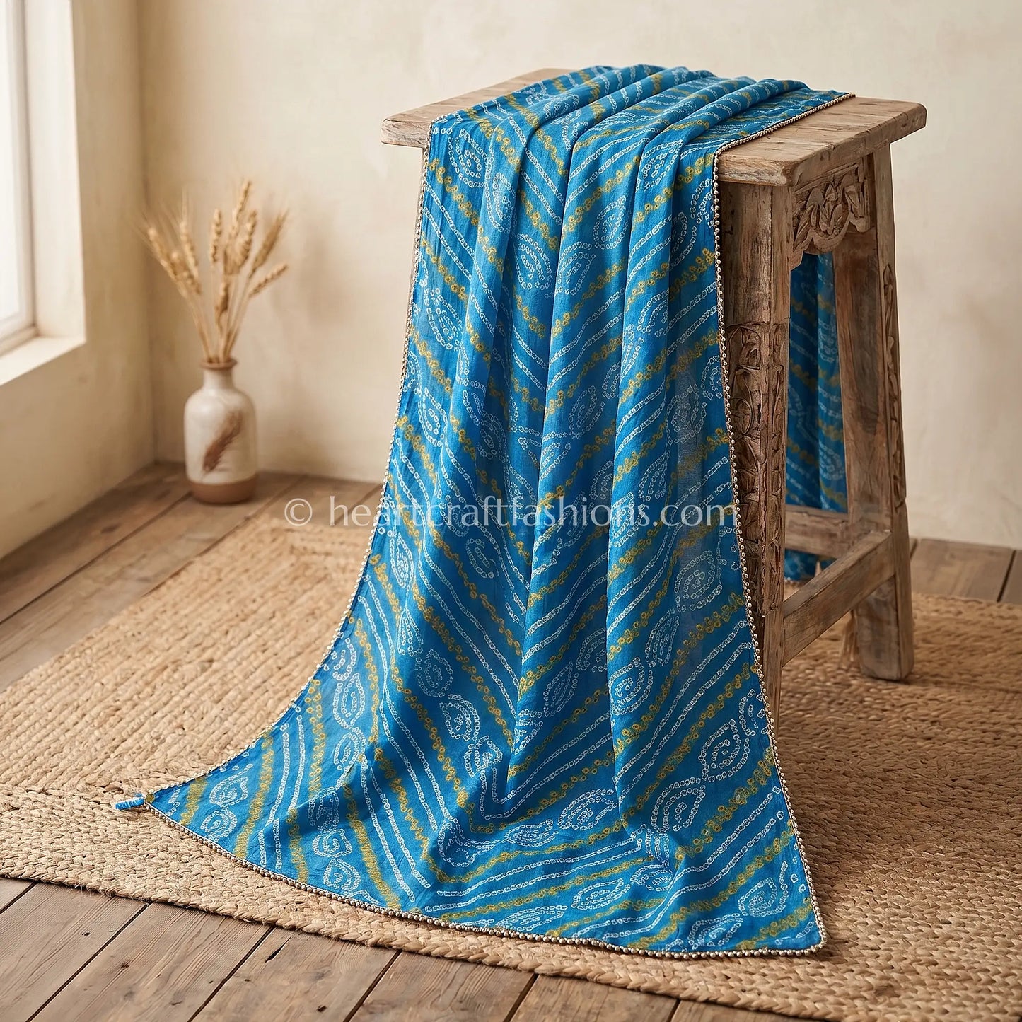 Handloom Sky Blue Chiffon Bandhej Dupatta