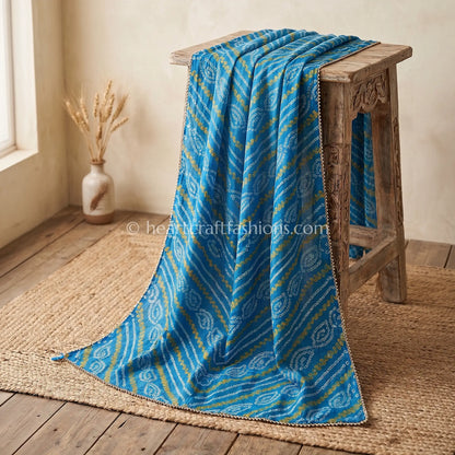 Handloom Sky Blue Chiffon Bandhej Dupatta
