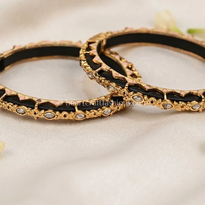 Handmade Black Wooden Moissanite Sleek Bangles