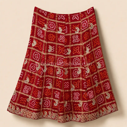 Handmade Red Gharchola Bandhej Lehenga Set with Gota Patti Work