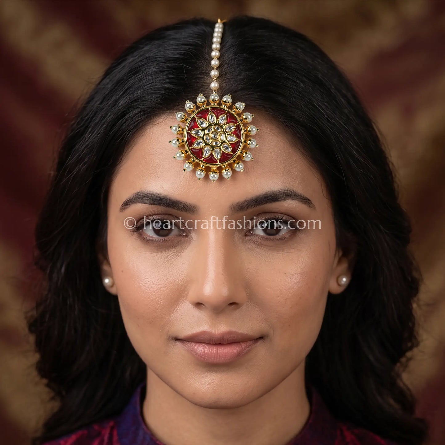 Heritage AC Crimson Flora Kundan & Pearl Borla