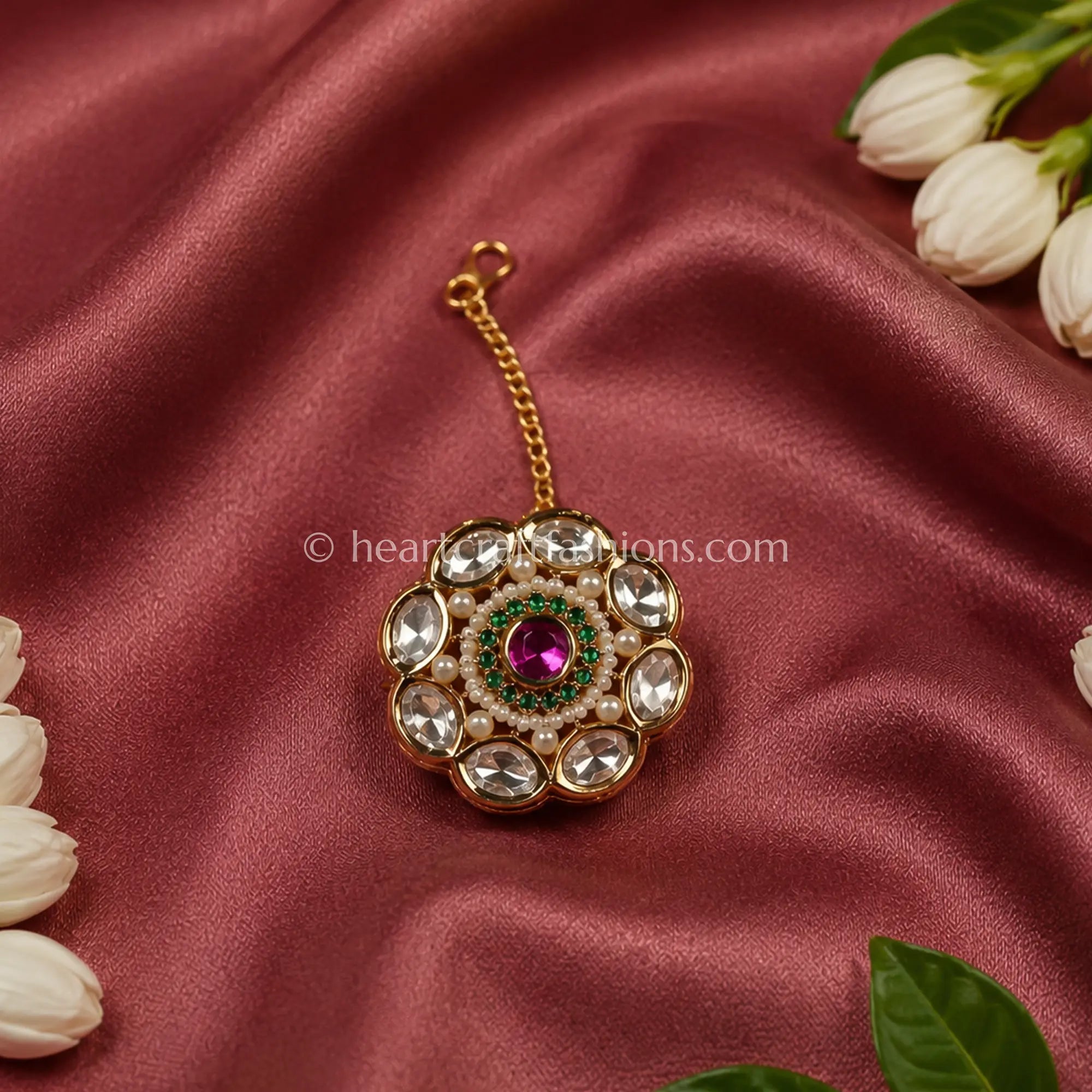 Heritage Floral Emerald & Ruby Kundan Borla