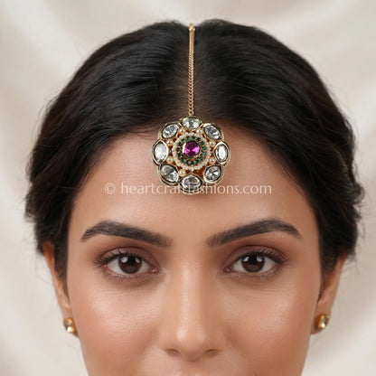 Heritage Floral Emerald & Ruby Kundan Borla
