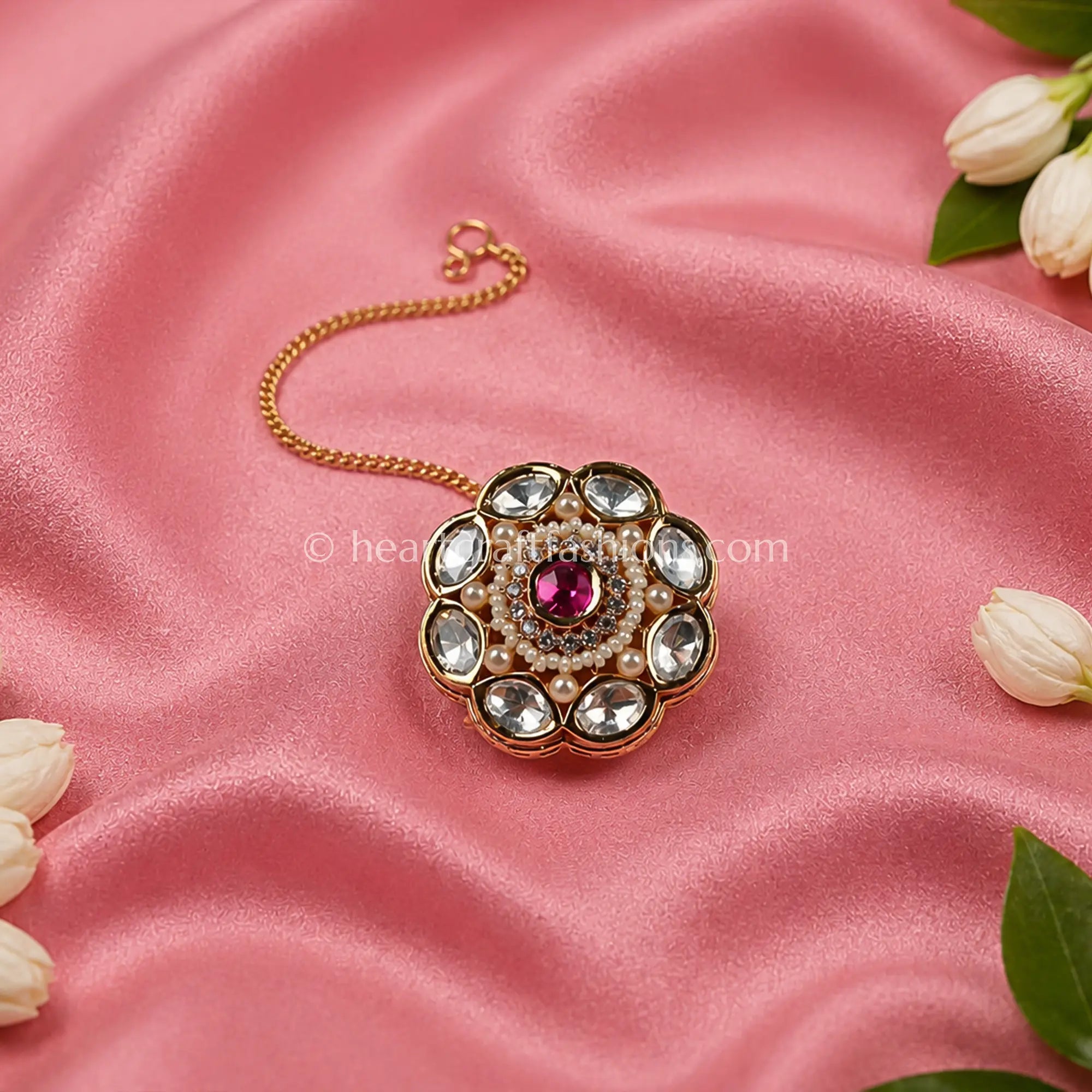 Heritage Floral Ruby Kundan & Pearl Borla