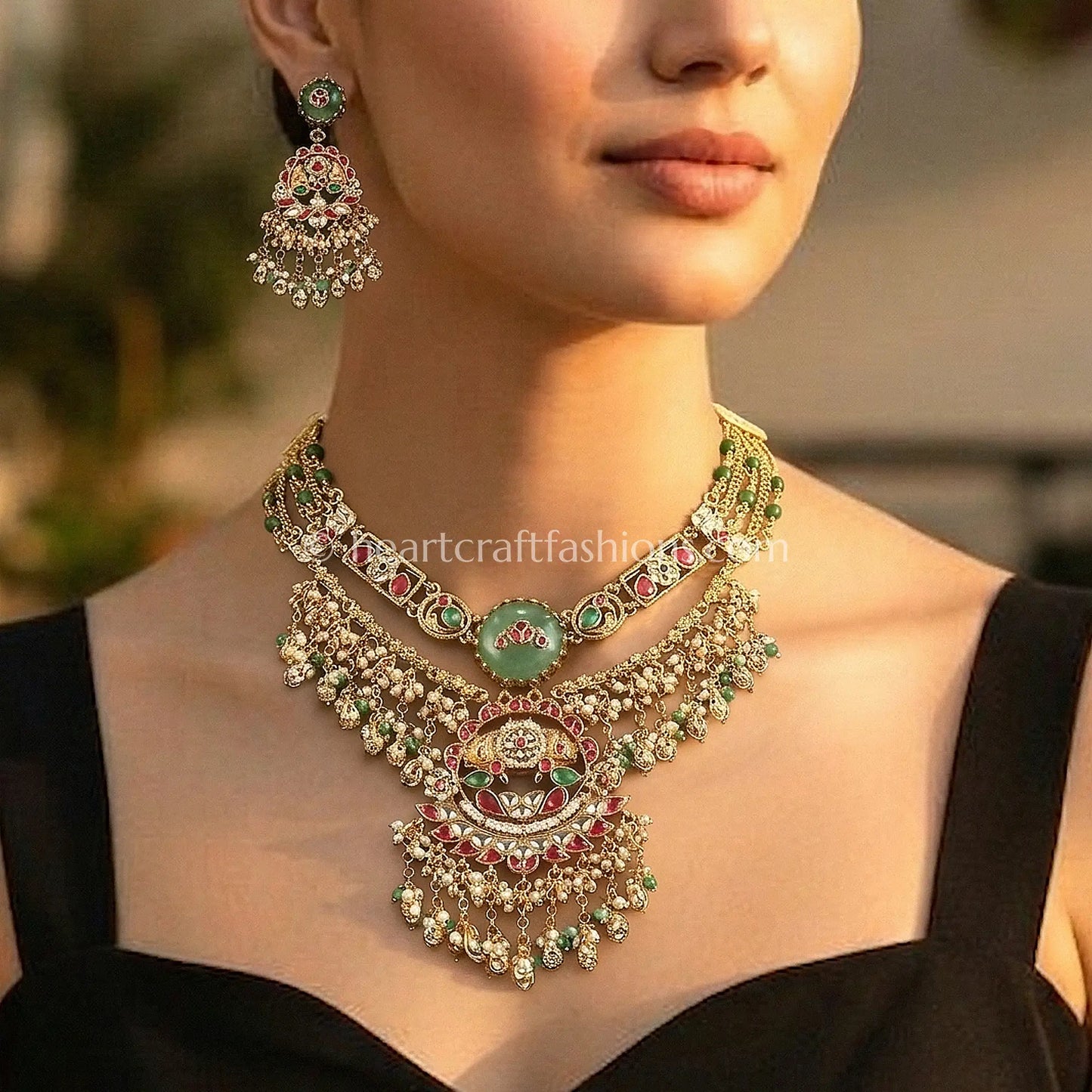 Heritage Pachi Kundan Chand Layered Necklace Set