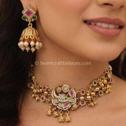 Heritage Pachi Kundan Floral Choker Set