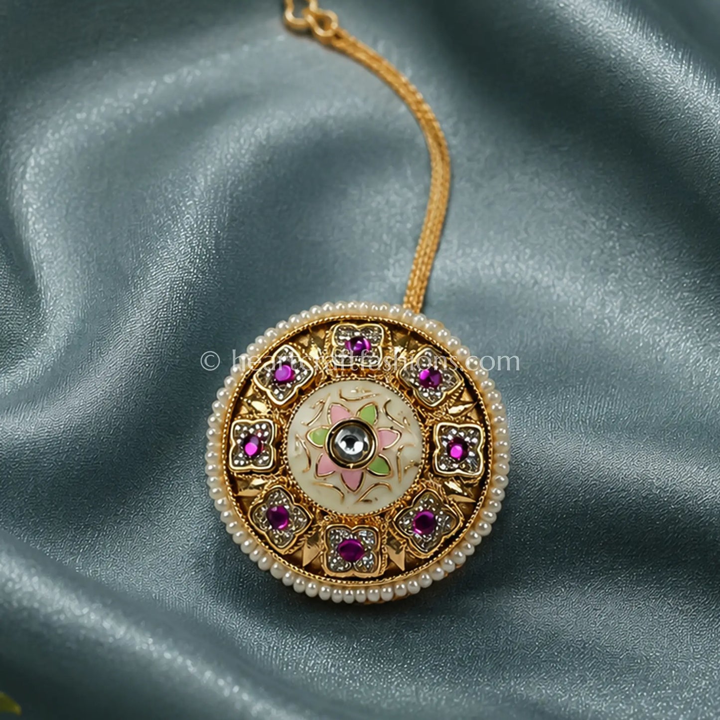 Heritage Pastel Meenakari & Ruby Cluster Borla