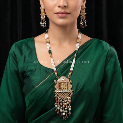 Heritage Radha Krishna Shield Pendant Multi-Strand Pearl Set