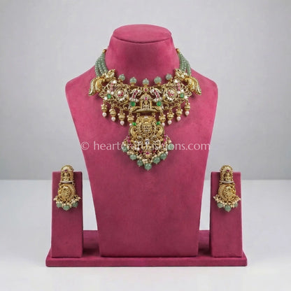 Heritage Temple Watermelon Stone Antique Gold Choker Set