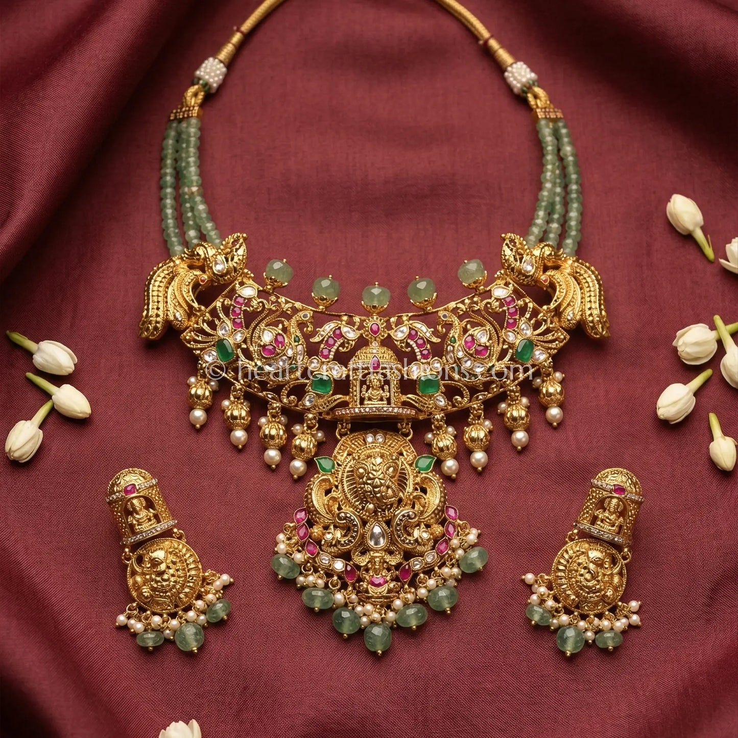 Heritage Temple Watermelon Stone Antique Gold Choker Set