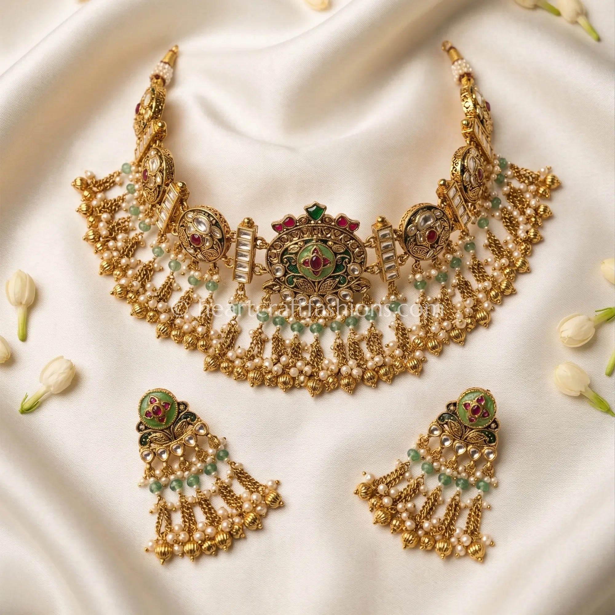 Heritage Pachi Kundan Pearl Drop Choker Set