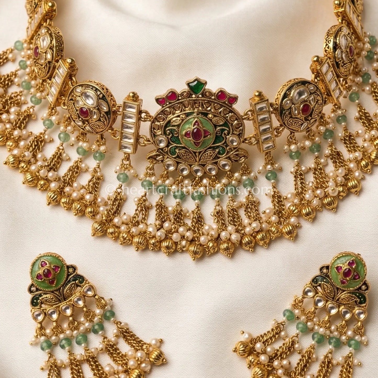 Heritage Pachi Kundan Pearl Drop Choker Set