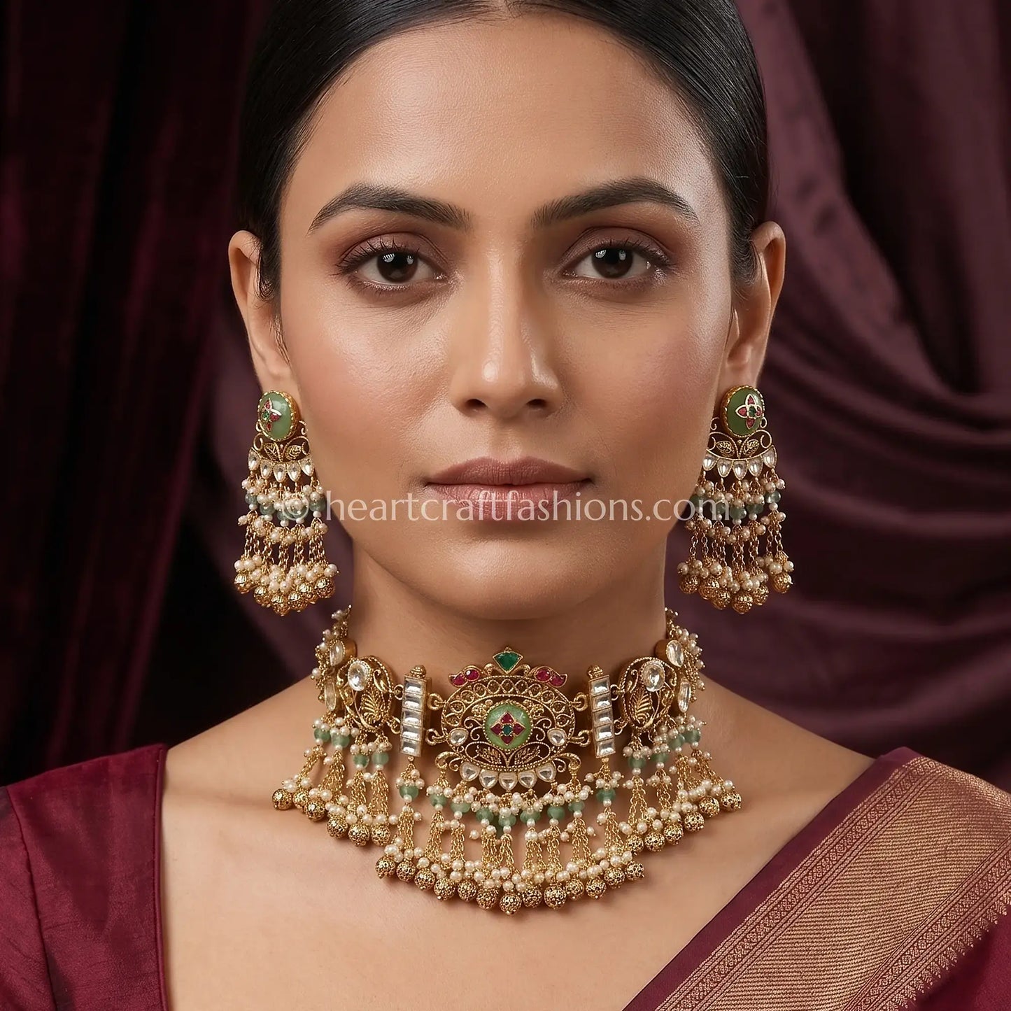 Heritage Pachi Kundan Pearl Drop Choker Set
