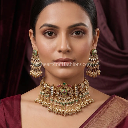Heritage Pachi Kundan Pearl Drop Choker Set